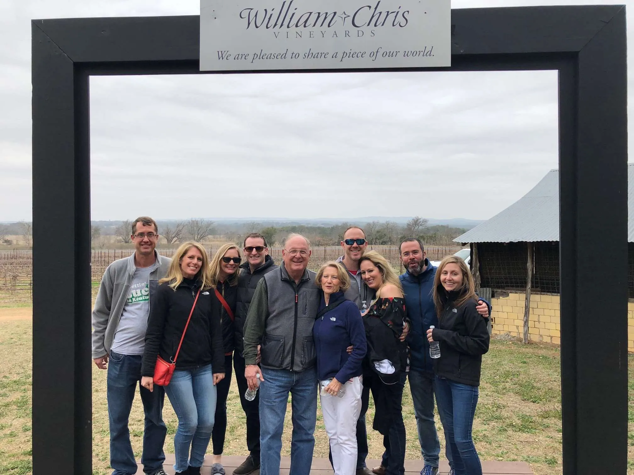 A Creekstreet tour group smiling at William Chris Vineyards