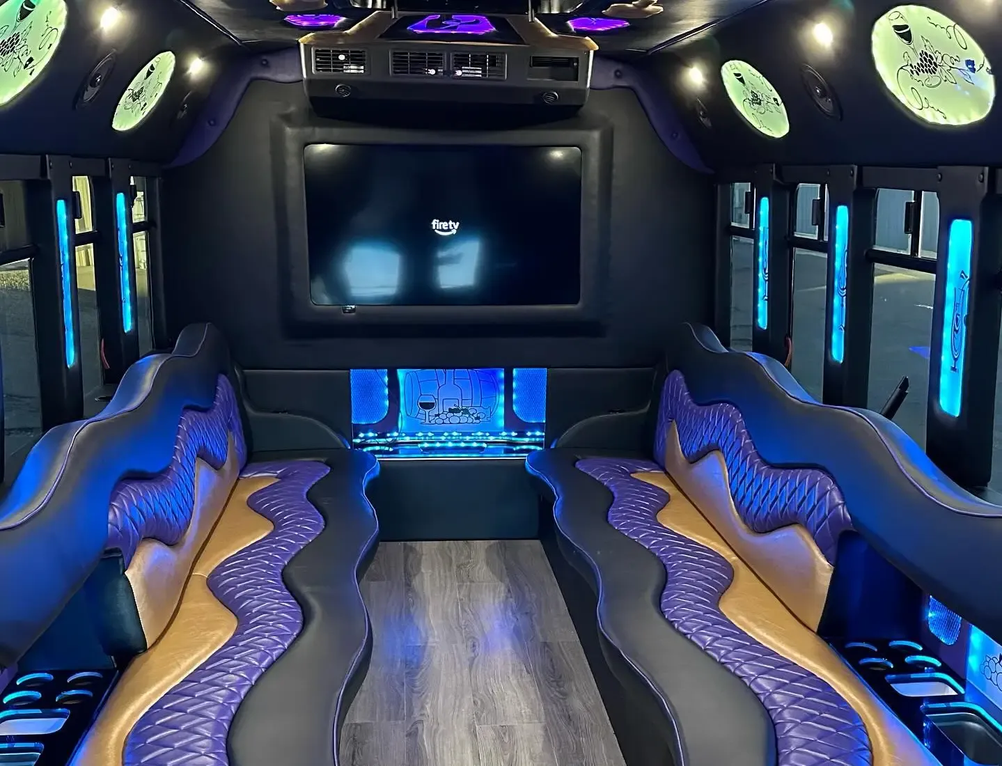 Inside the Creekstreet karaoke limo bus