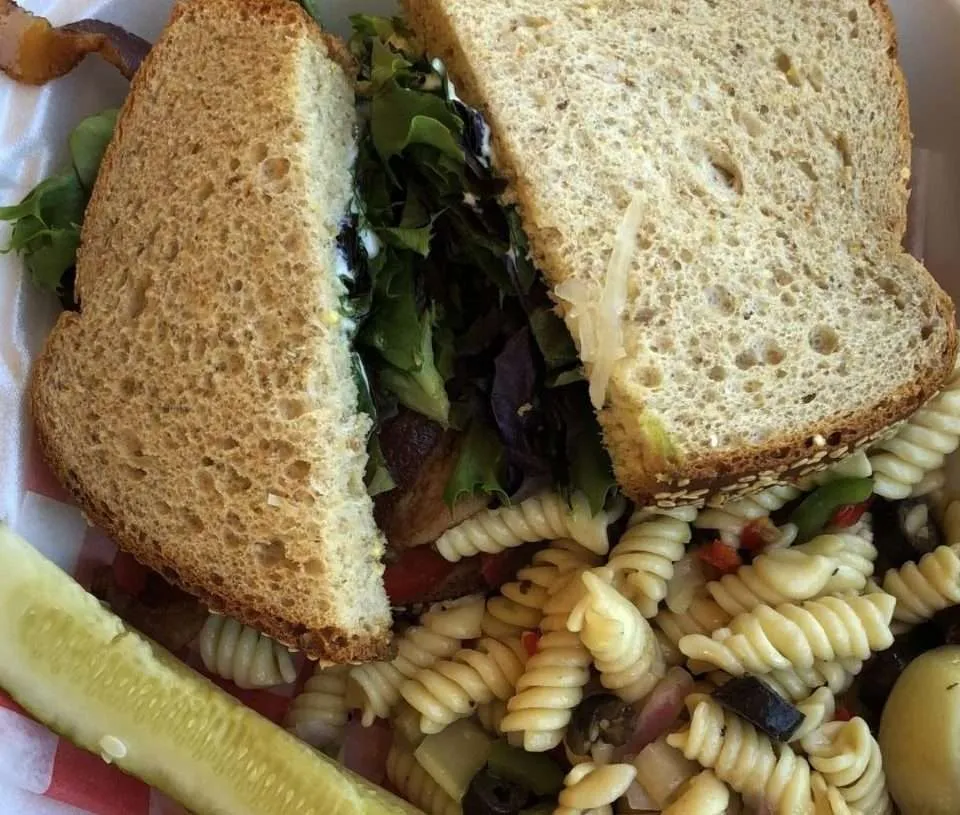 Sozial Haus box lunch sandwich with pasta salad